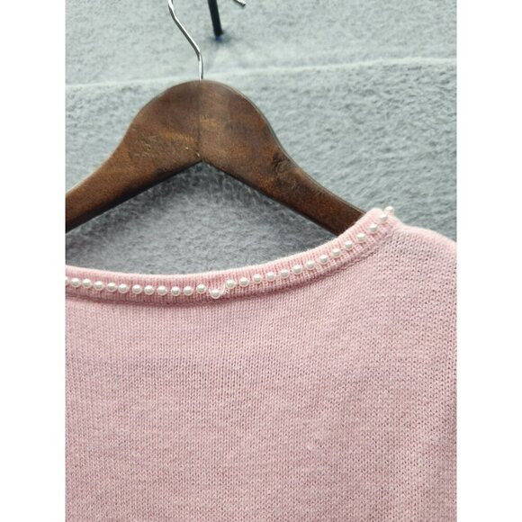 Pink Sleeveless Knit Tank Top W/ Pearl Accents & Heart Design  M - Picture 5 of 5